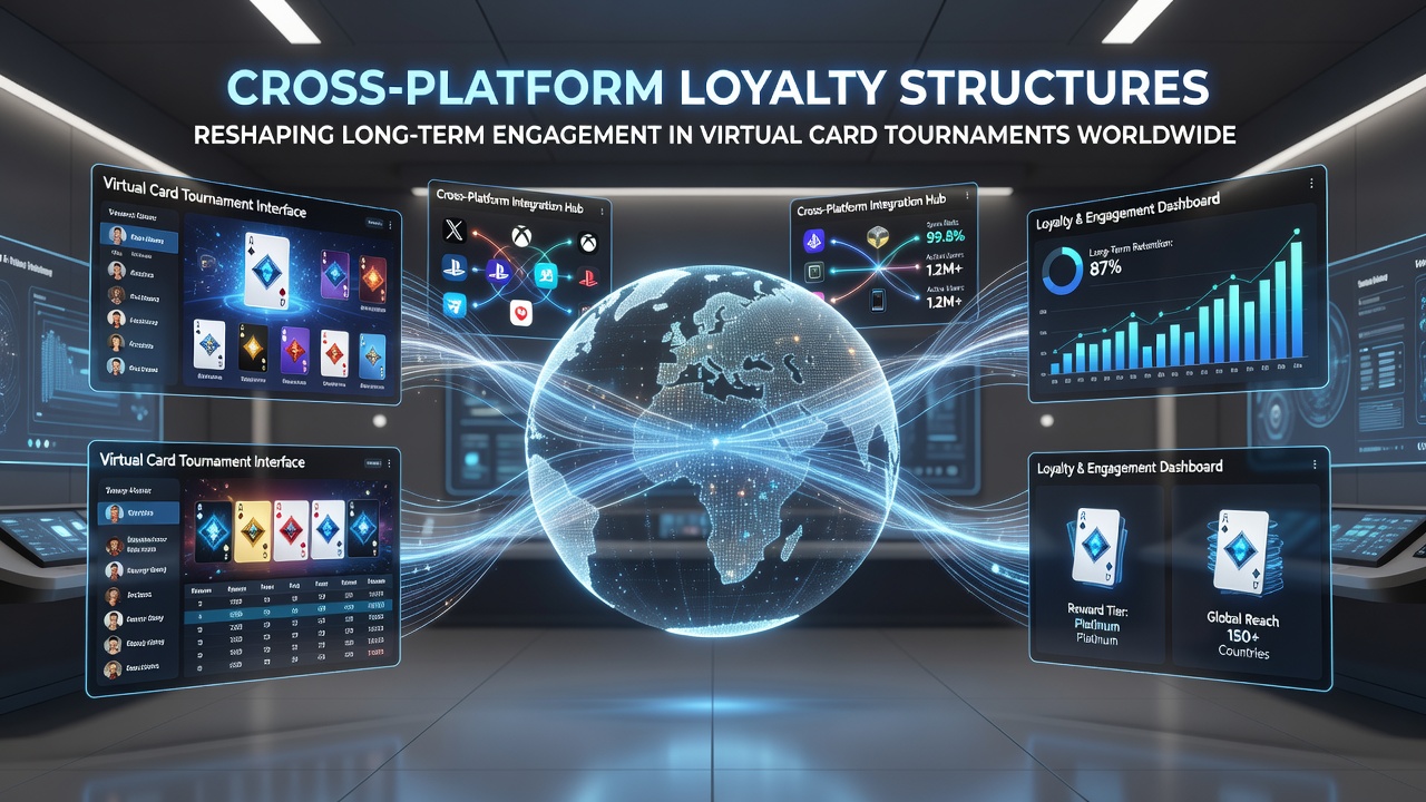 Players engaging with synchronized loyalty dashboards on mobile devices during international card tournaments