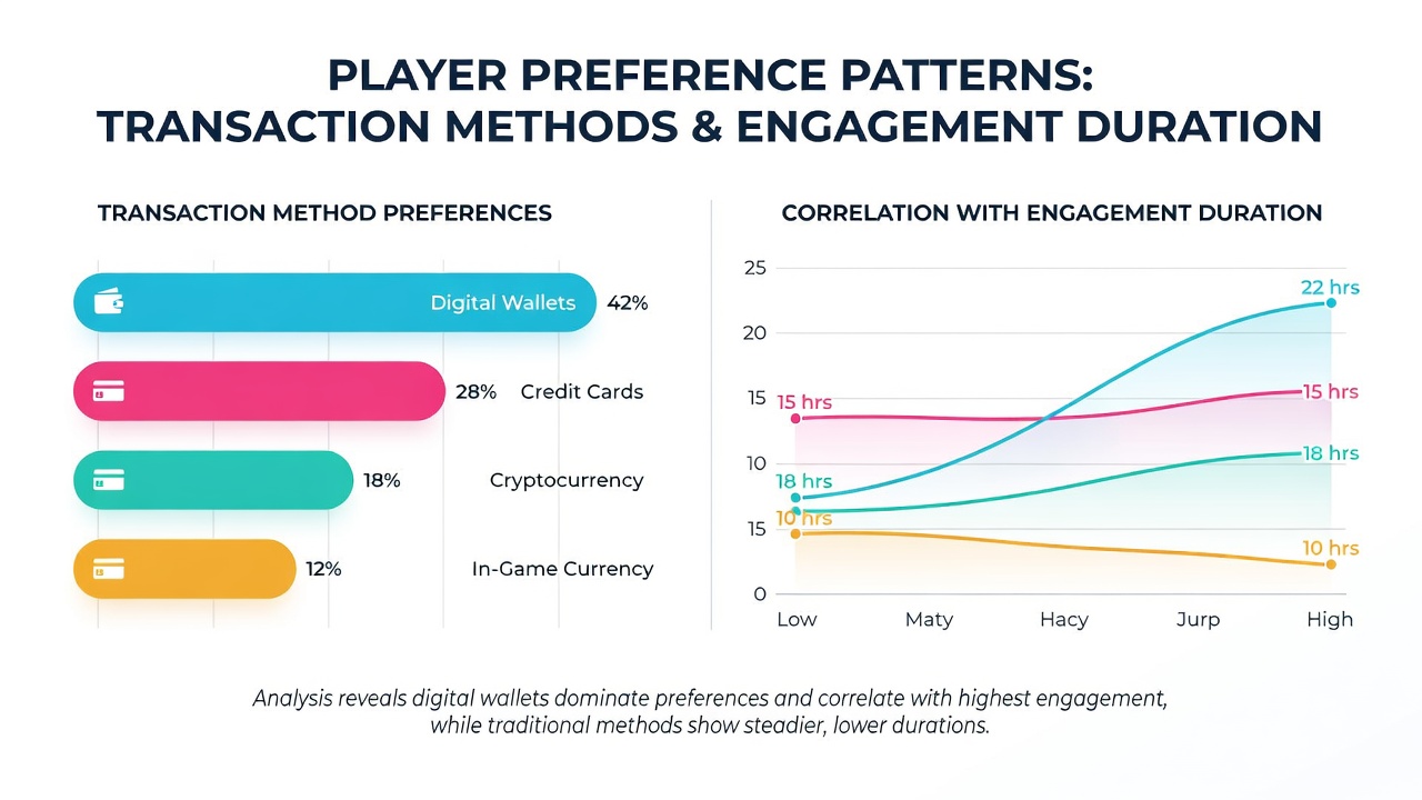 Data visualization of engagement duration correlated with payment method choices in virtual poker