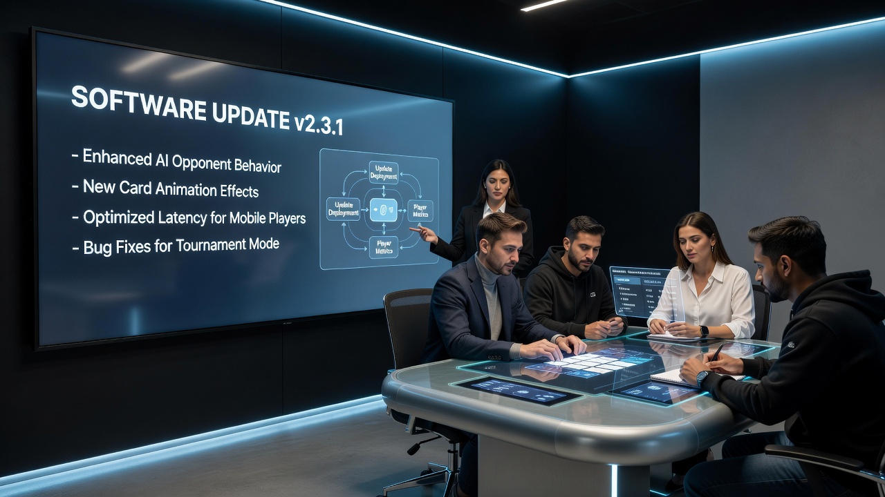Software interface updates displayed on digital card room platforms with player strategy adjustments visible on screen